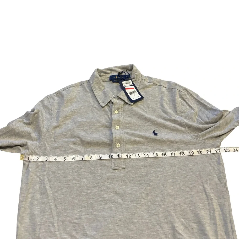 Ralph Lauren Featherweight Mesh Long Sleeve Polo Shirt Mens L Grey Heather NWT